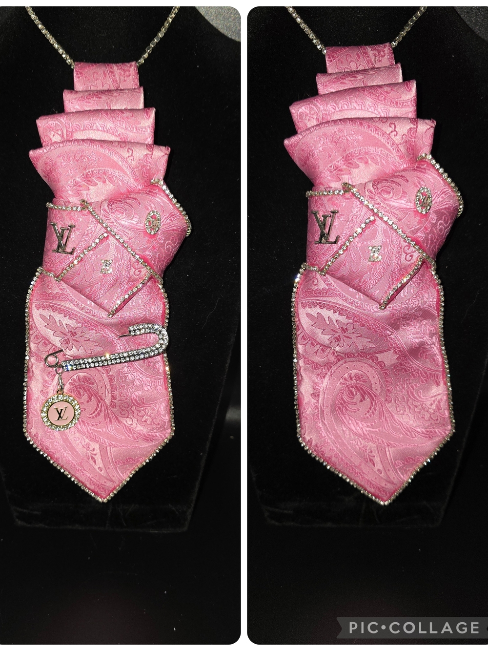 Beautiful Blinged Pink Paisley Tie Necklace